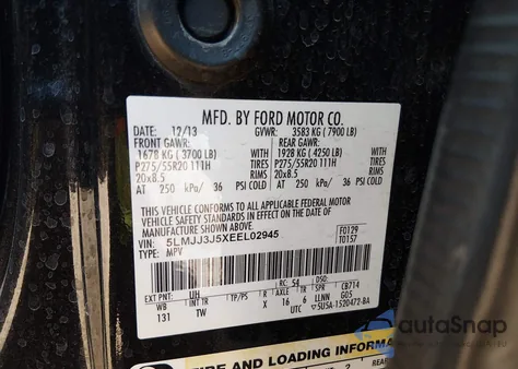 2014 Lincoln Navigator L z USA, uszkodzony, nr VIN 5LMJJ3J5XEEL02945